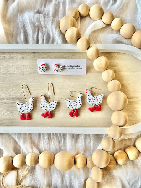 SeizeTheClayJewelry - Chicken Clay Earrings, Chicken Earrings, Farm Animal Earring