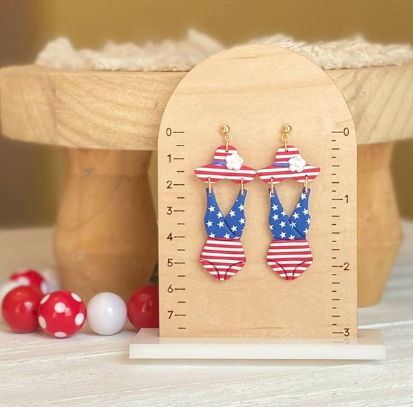 Clayhouse Colours - Red, White & Blue Clay Earrings | July 4th: Hearts