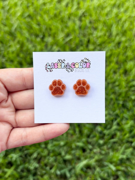 Laser & Color Designs LLC - Glitter Paw Print Studs, Mascot Studs, Team Spirit