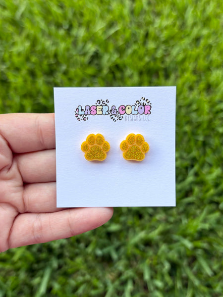 Laser & Color Designs LLC - Glitter Paw Print Studs, Mascot Studs, Team Spirit