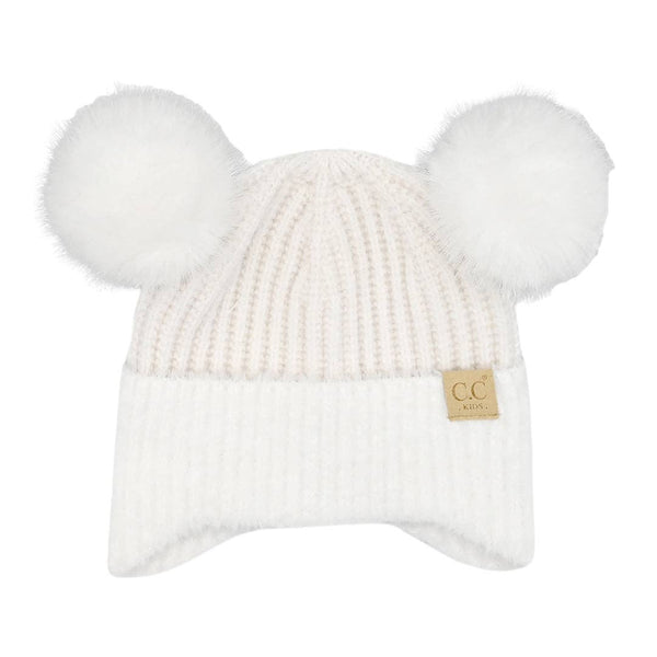 C.C Beanie - Kids Faux Fur Earflap Double Pom C.C Beanie KDHTE0108