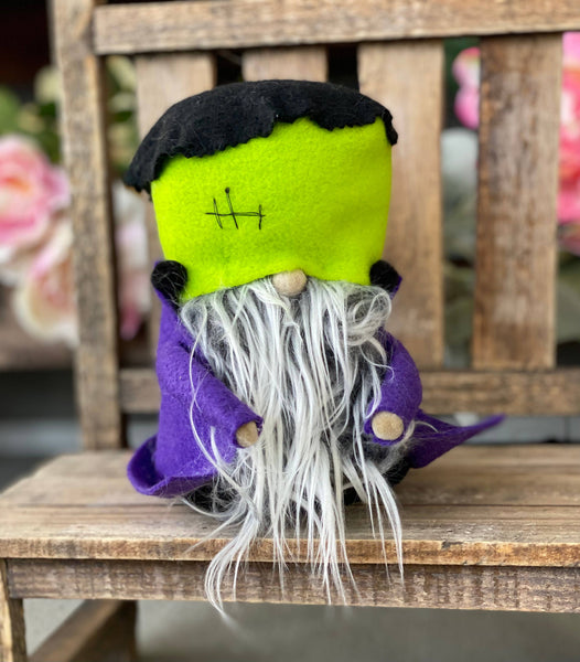 A Gnome on the Roam - Frankenstein Gnome, handmade stuffed garden gnome, shelf sit