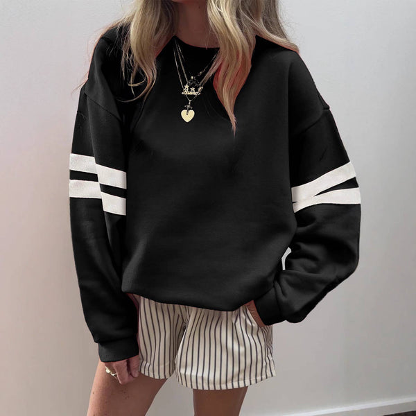 Rosa Clothing - Varsity Stripe Color Block Drop Shoulder Sweatshirt