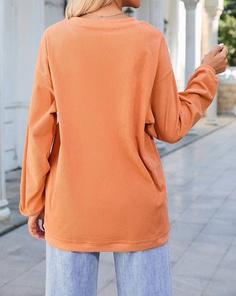 Pretty Bash - Ribbed Oversized Long Sleeve Sweatshirt: XL / Apricot