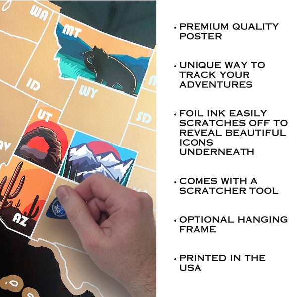 Track Your Adventures - 50 States Scratch Off Map with Colorful Graphics