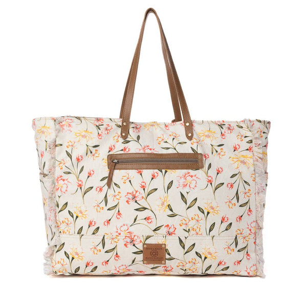 Myra Bag - Brookside Cotton & Leather Weekender Bag in Blush Cream