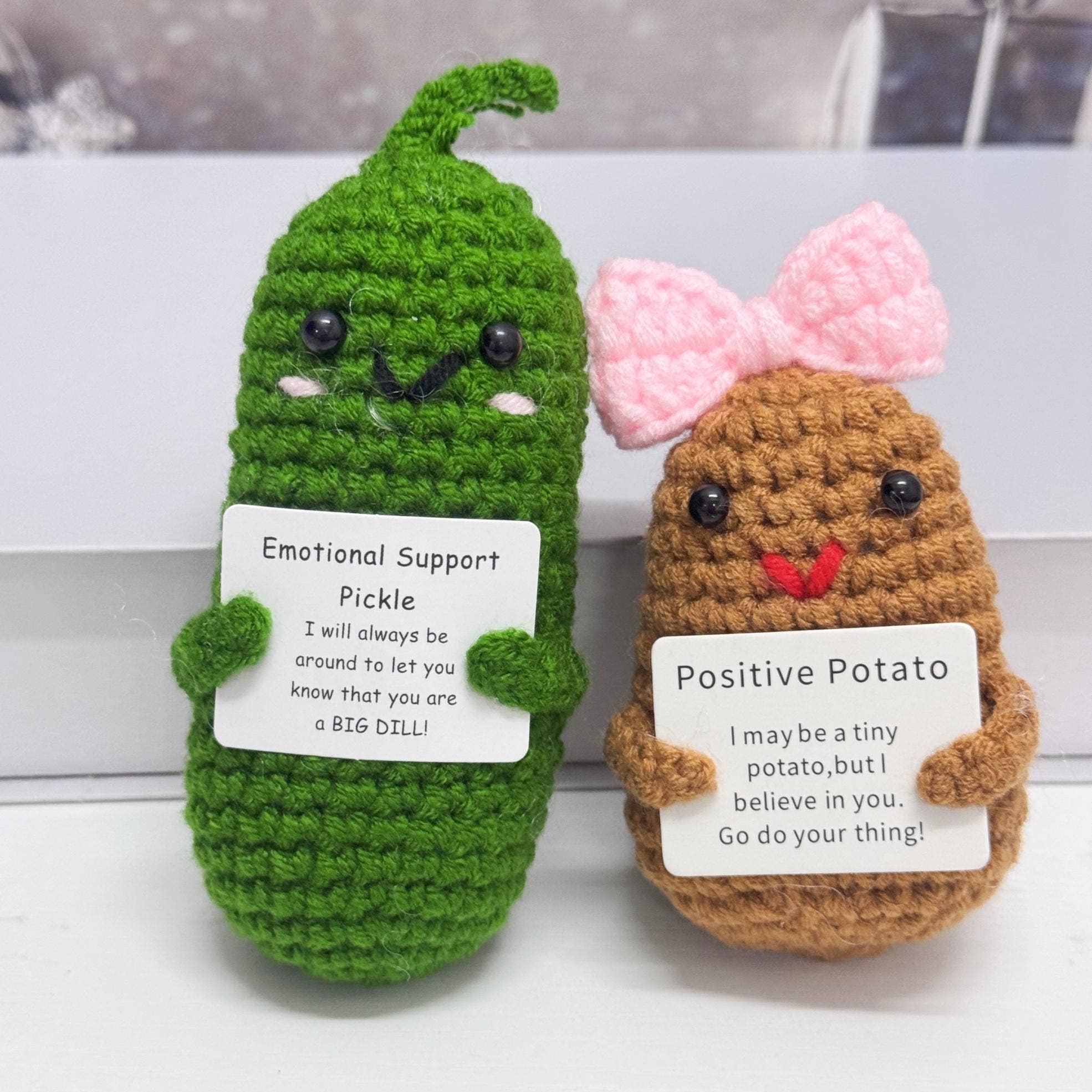 Adorable Handmade Crochet Pickle/Potato With Bows - Thumbnail 2