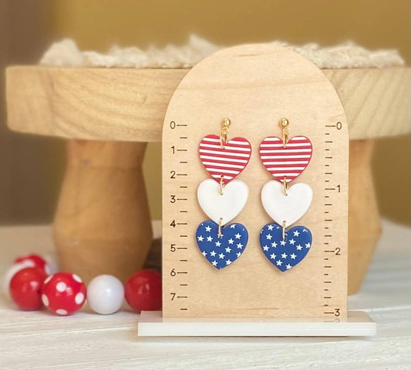 Clayhouse Colours - Red, White & Blue Clay Earrings | July 4th: Hearts