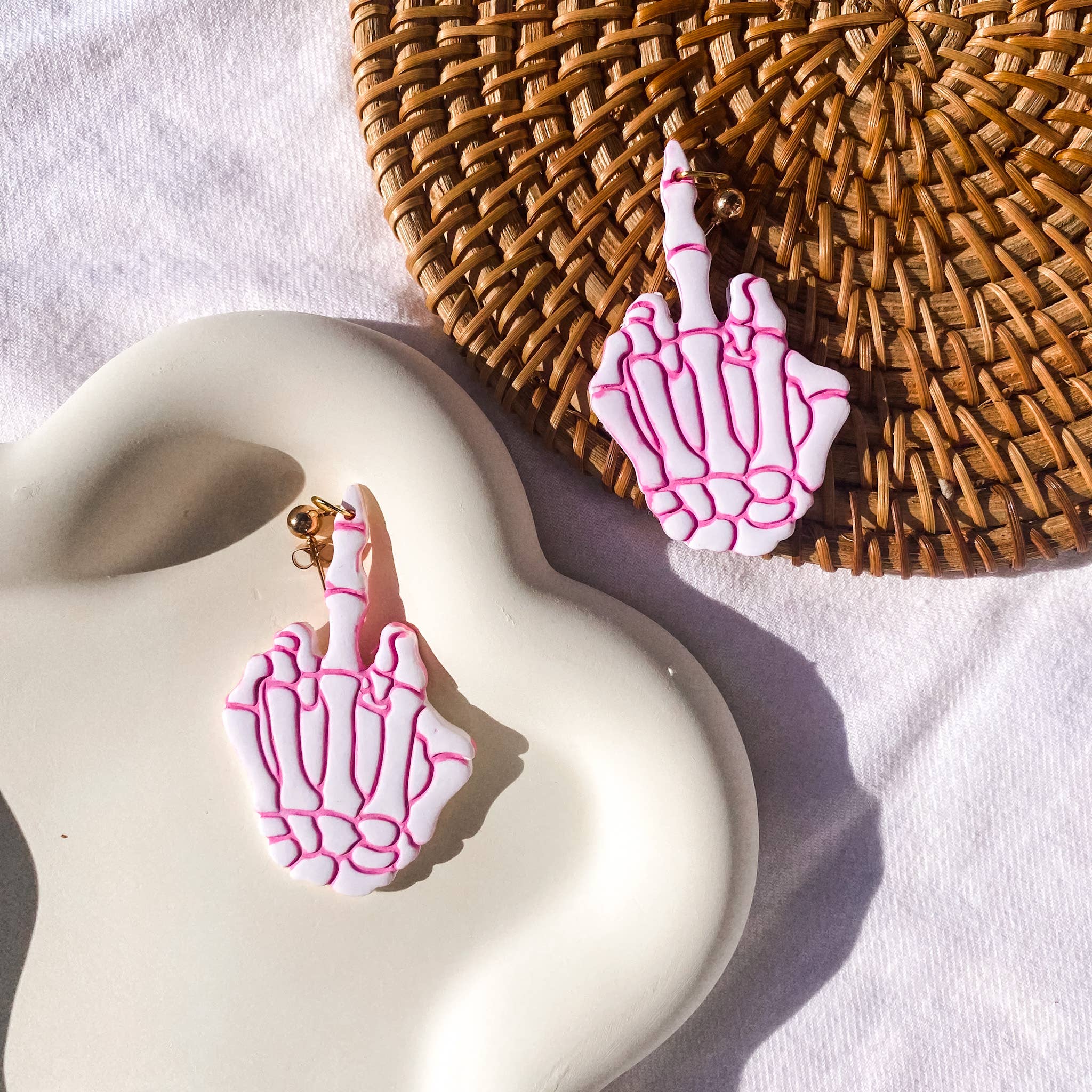 Blush and Bash Studio - Middle Finger Skeleton Earrings