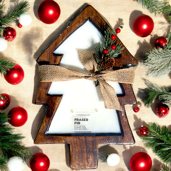 Crooked River Candle - Holiday Tree Shape-5 Wicks-Wood Bowl Candle-Seasonal Scents