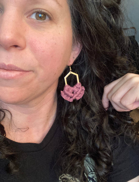 HK Macrame Jewelry - Geometric Fringe Earrings - Natural & Gold