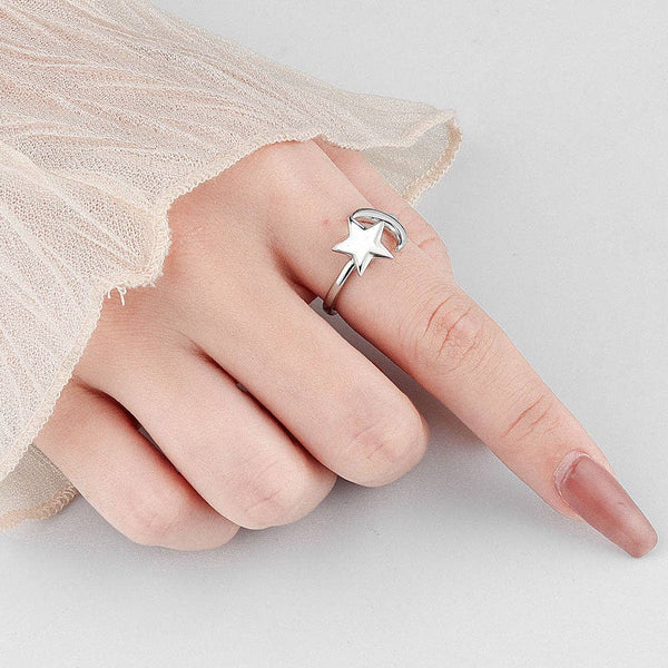 Moon Star Anxiety Fidget Spinner Ring in Solid Copper