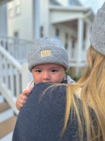 C.C Beanie - Soft Ribbed Leather Patch C.C. Newborn Knit Hat
