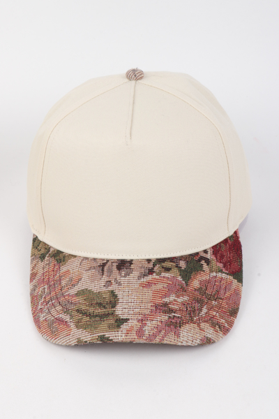 Floral Print Brocade 5 Panels Two Tone Baseball Cap
