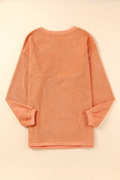 Pretty Bash - Ribbed Oversized Long Sleeve Sweatshirt: XL / Apricot