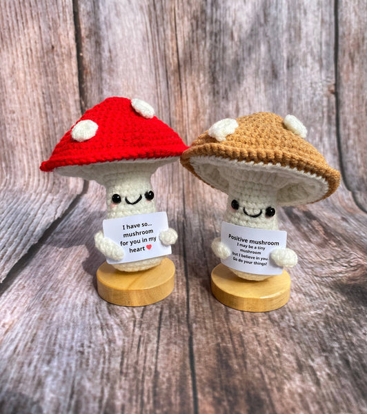 Funny Crochet Positive Mushroom, Handmade Vegetable Doll