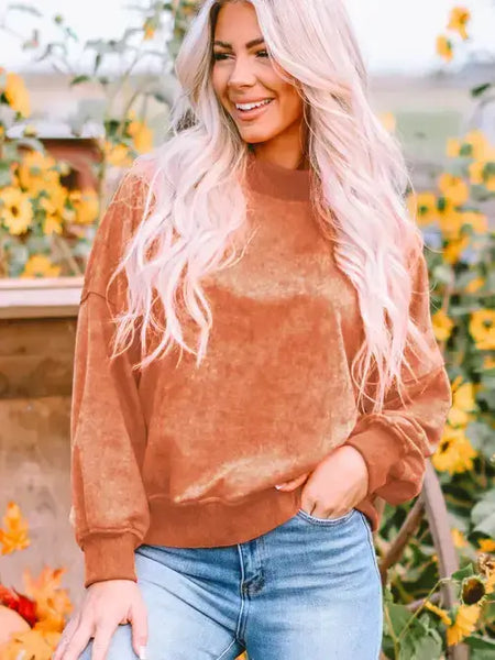 Lovesoft - Orange Washed Oversized Drop Shoulder Sweatshirt Cozy Top