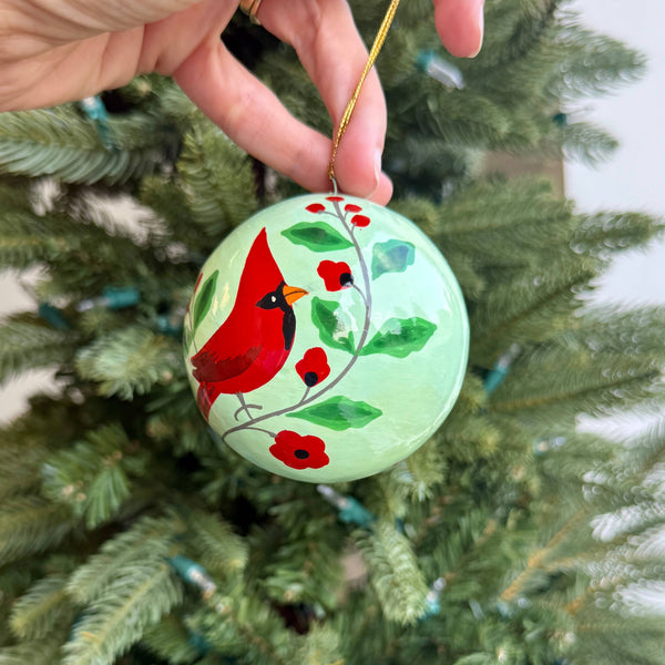 Ornaments 4 Orphans - Cardinal Bird Paper Mache Ball Ornament