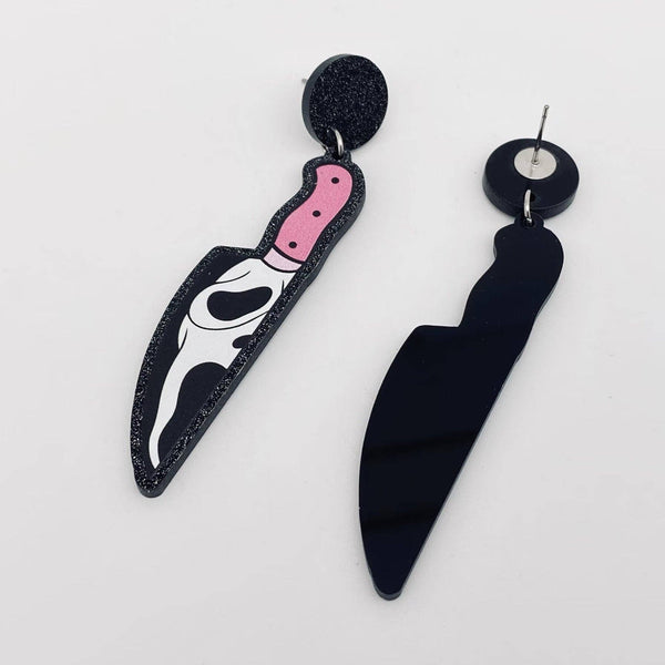 Mio Queena - Halloween Pink Knife Skull Post Earrings