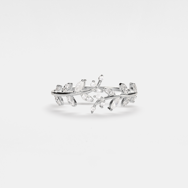 Perimade & Co. LLC - Gold Olive Tree Leaf Branch Band Ring in 925 Sterling Silver