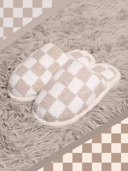 42POPS - ,....Soft Plus Checkered Warm Slippers: CHECKERED ASH MOCHA-164411 / S/M