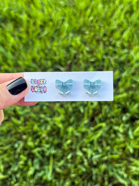Laser & Color Designs LLC - Football Earrings, Football Bow Glitter Studs, Game Day 