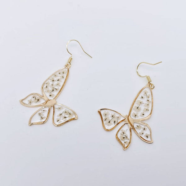 Mio Queena - Queen Anne's Lace Butterfly Shape Dried Flower Earrings -PDF