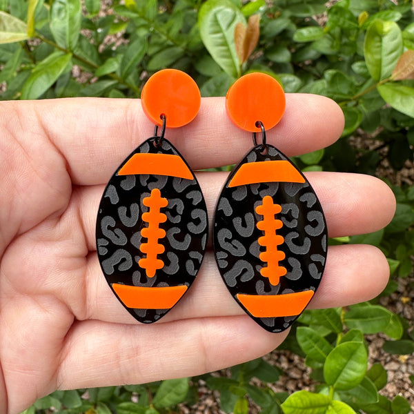 Laser & Color Designs LLC - Black and Orange Leopard Football Earrings, Game Day