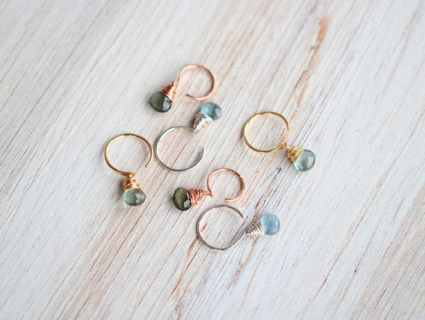 Saressa Designs - Moss Aquamarine Dangle Hugs