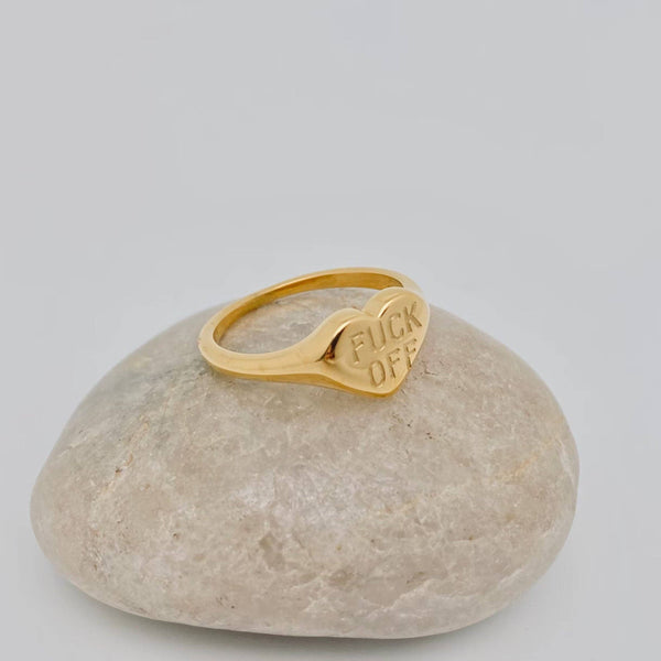 Mio Queena - "Fuck Off" Heart-shaped 18K Gold Plated Stee Ring - FGS