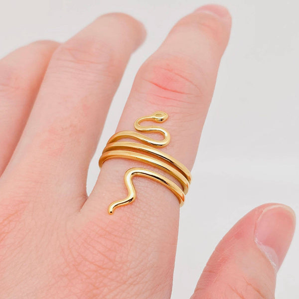 Mio Queena - Snake 18K Gold Plated Stainless Steel Adjustable Ring - FGS