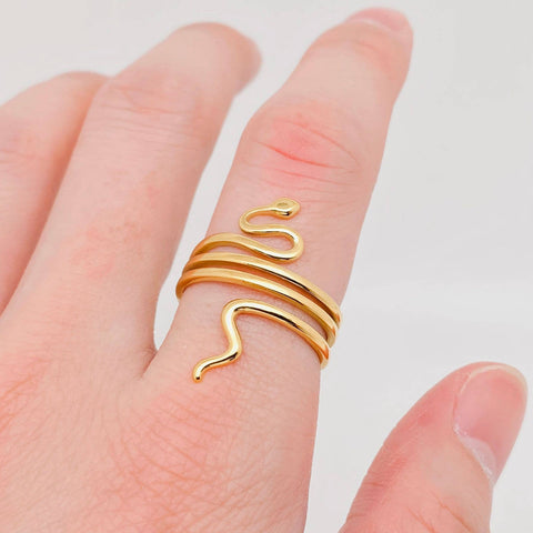 Mio Queena - Snake 18K Gold Plated Stainless Steel Adjustable Ring - FGS