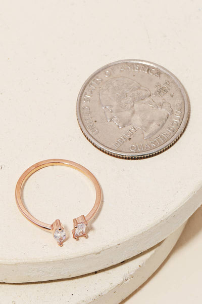 Anarchy Street - Gold Dipped Delicate Rhinestone Stud Open Ring