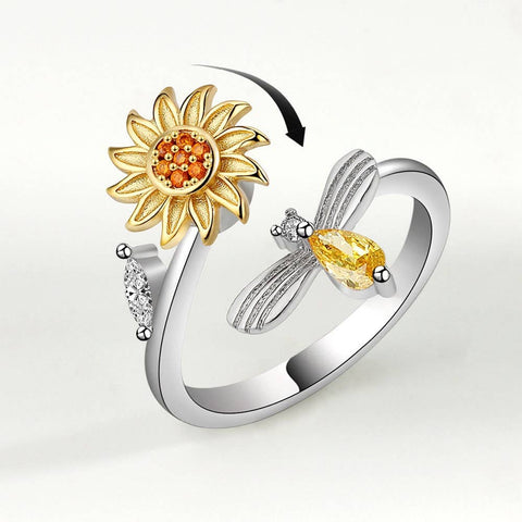 Perimade & Co. LLC - Sunflower Anxiety Fidget Spinner Ring in 925 Sterling Silver