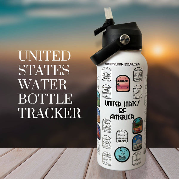 Track Your Adventures - 50 States Water Bottle with Stickers