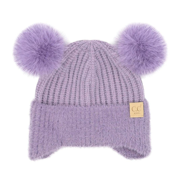 C.C Beanie - Kids Faux Fur Earflap Double Pom C.C Beanie KDHTE0108