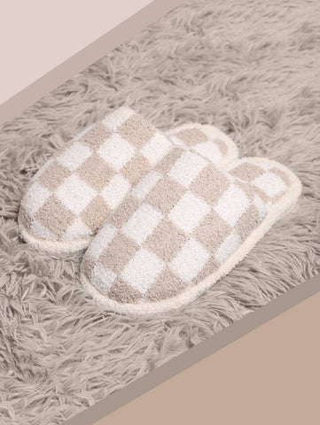 42POPS - ,....Soft Plus Checkered Warm Slippers: CHECKERED ASH MOCHA-164411 / L/XL