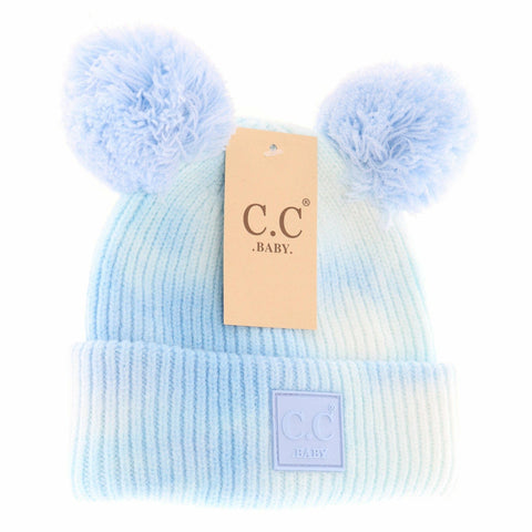 C.C Beanie - Baby Tie Dye Double Fur Pom Beanie - Newborn/Knit Hat