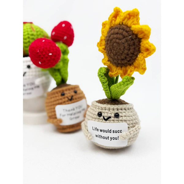 Love and Repeat - Positive Crochet Potted Succulent KeyChain