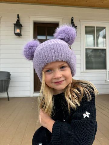 C.C Beanie - Kids Faux Fur Earflap Double Pom C.C Beanie KDHTE0108