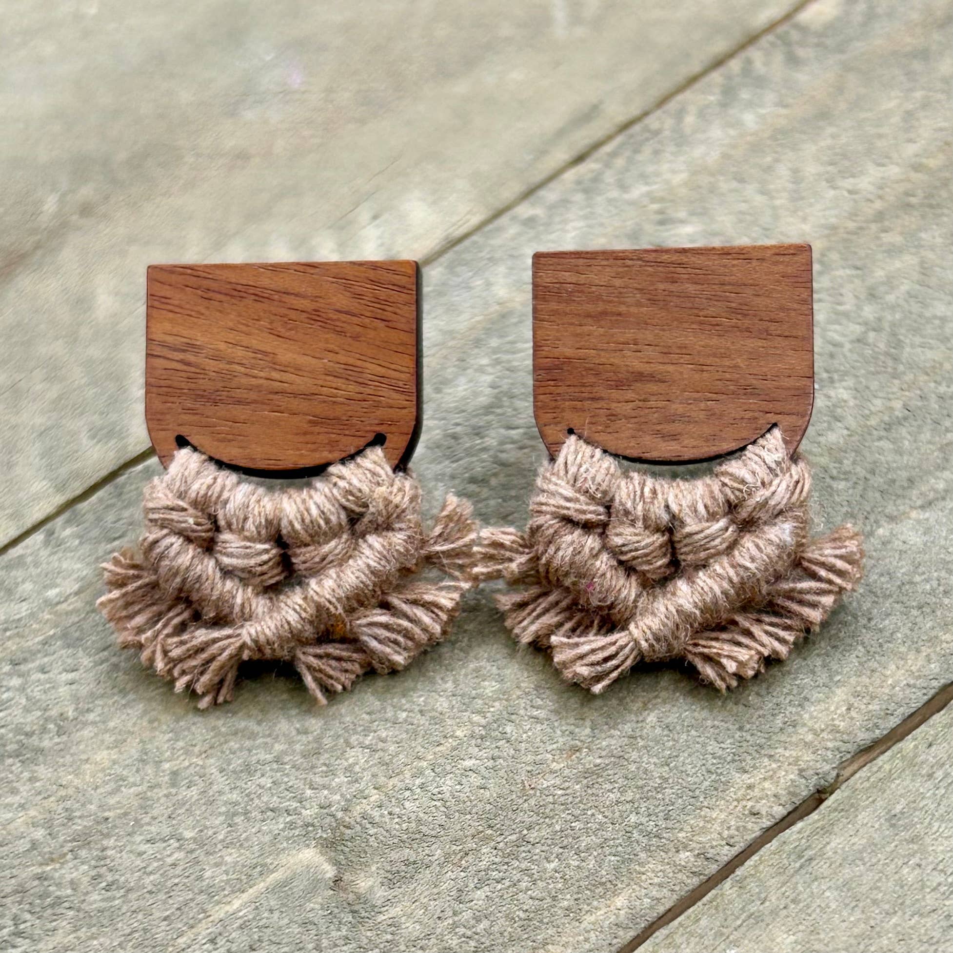 HK Macrame Jewelry - Minimalist Macrame Stud Earrings - Mocha