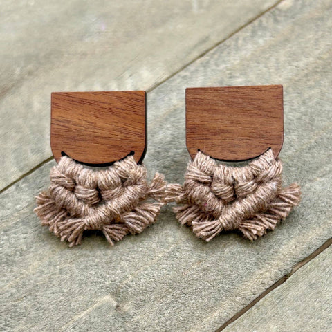 HK Macrame Jewelry - Minimalist Macrame Stud Earrings - Mocha