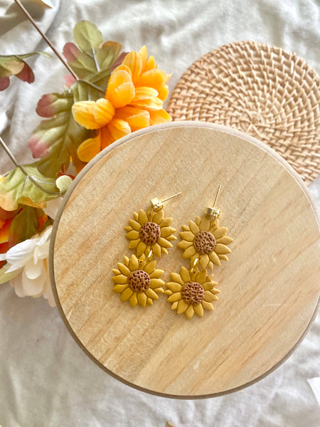 Terra Made - Double stacked sunflower dangle earrings 