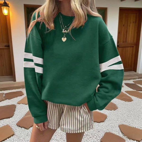 Rosa Clothing - Varsity Stripe Color Block Drop Shoulder Sweatshirt