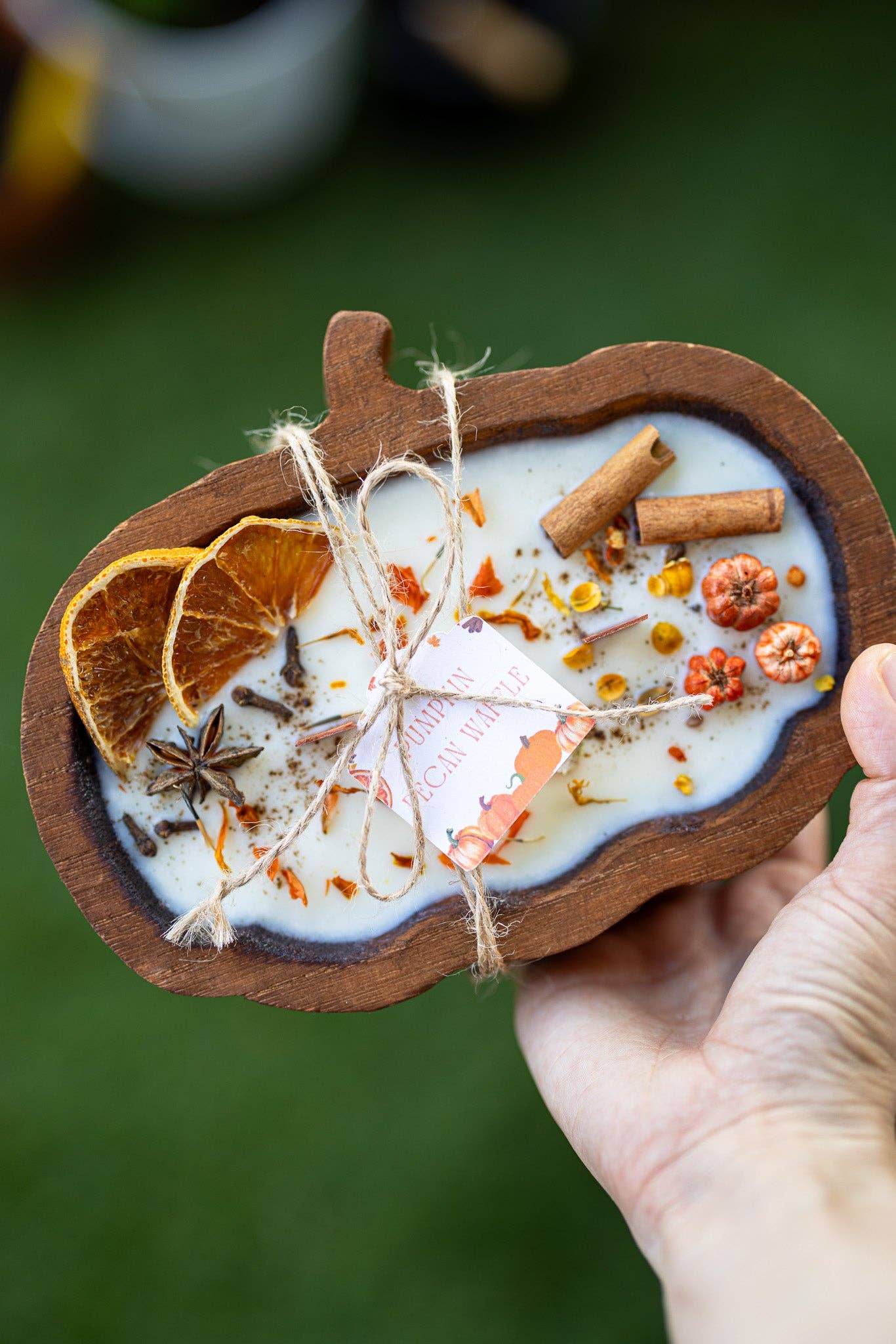 MySunshineCandless Wooden Pumpkin Dough Bowl Candle - Thumbnail 4