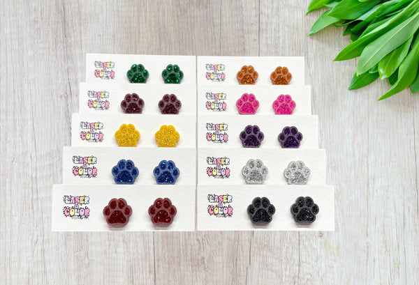 Laser & Color Designs LLC - Glitter Paw Print Studs, Mascot Studs, Team Spirit