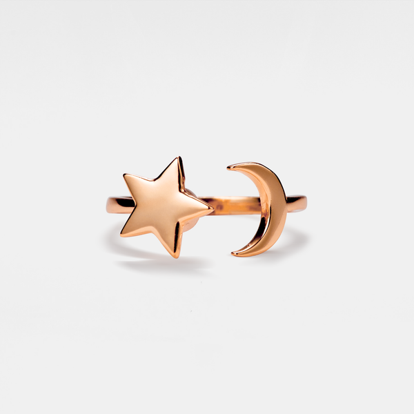 Moon Star Anxiety Fidget Spinner Ring in Solid Copper