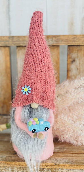 A Gnome on the Roam - Pastel Spring Easter gnome with blue truck, tier tray decor