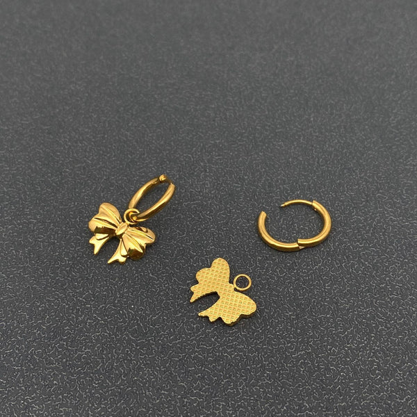 Mio Queena - FGS - 18K Gold Plated Stainless Steel Bow Huggie Earrings