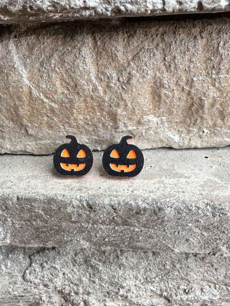 Laser & Color Designs LLC - Pumpkin Earrings, Black Jack o' Lantern, Halloween Earrings